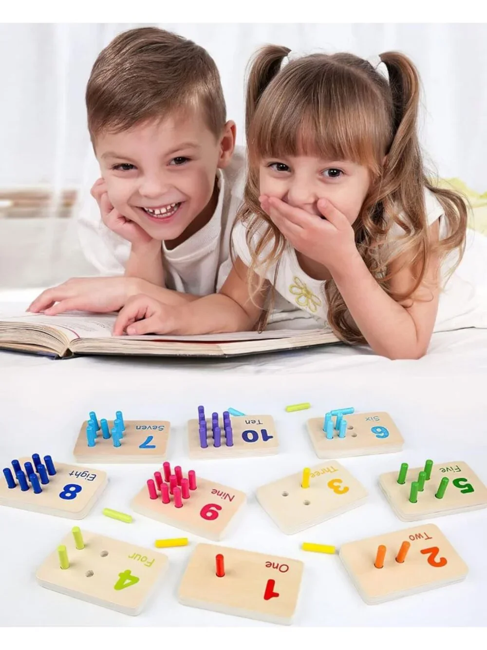 Colorful Montessori Counting Blocks Peg Board - Wooden Math Toy for Toddlers